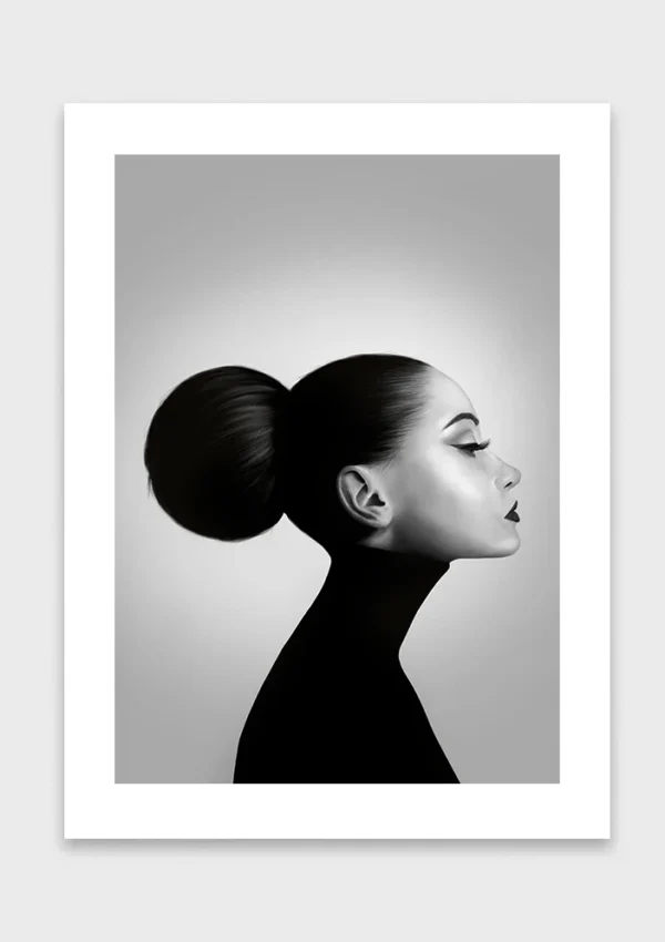 Kunstdruck „Black Dahlia“ von Elena Weiskar mit Weißrand – digitale Porträt-Illustration als Fine Art Print für moderne Wohnräume.